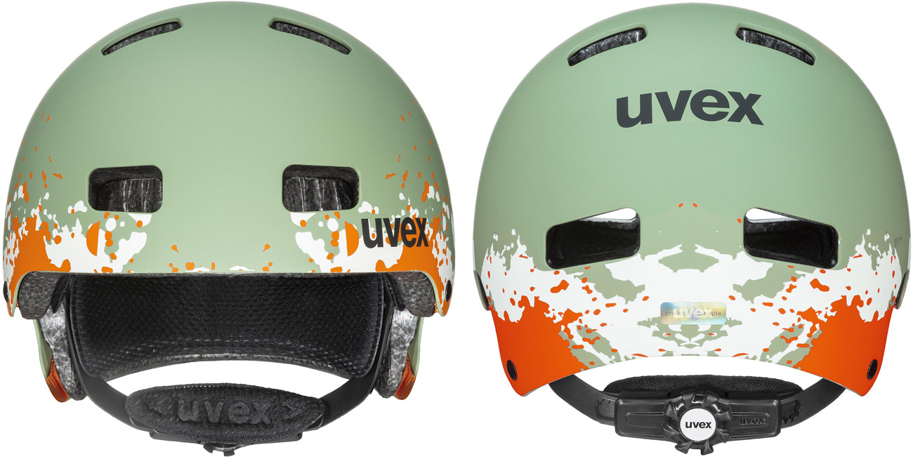 Kask ochronny UVEX Kid 3 cc 51-55 cm Green mat - Widok z przodu i z tyłu