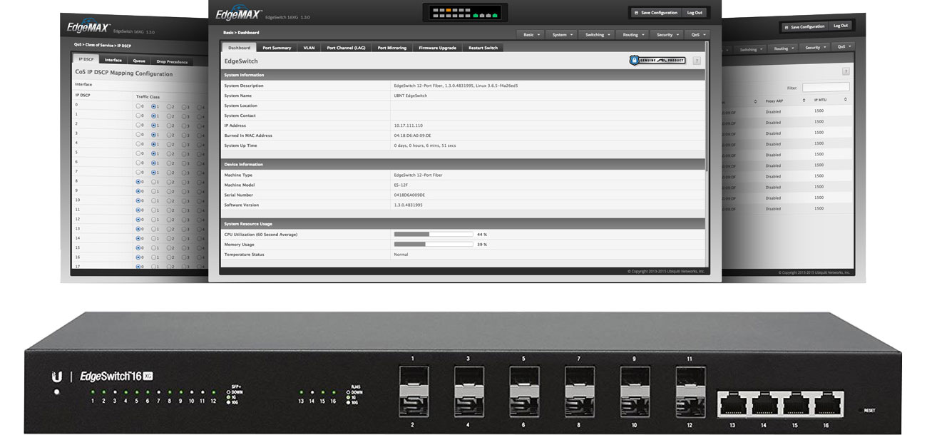 Ubiquiti EDGEswitch 16XG Interfejs