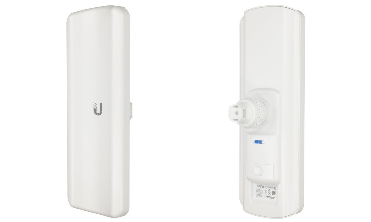 Sektorowy punkt dostępowy Ubiquiti airMAX LiteAP GPS 17dBi 5GHz PoE - Widok od przodu i od tyłu pod kątem