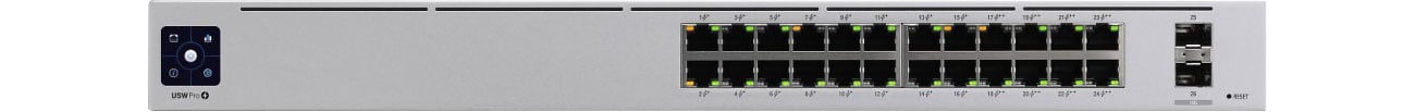 Switch Ubiquiti 26p USW-PRO-24-POE - Widok z przodu, złącza