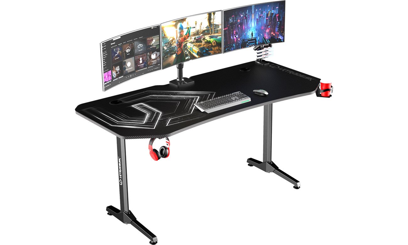 Biurko gamingowe Ultradesk Frag XXL Czarne - Widok od przodu pod kątem