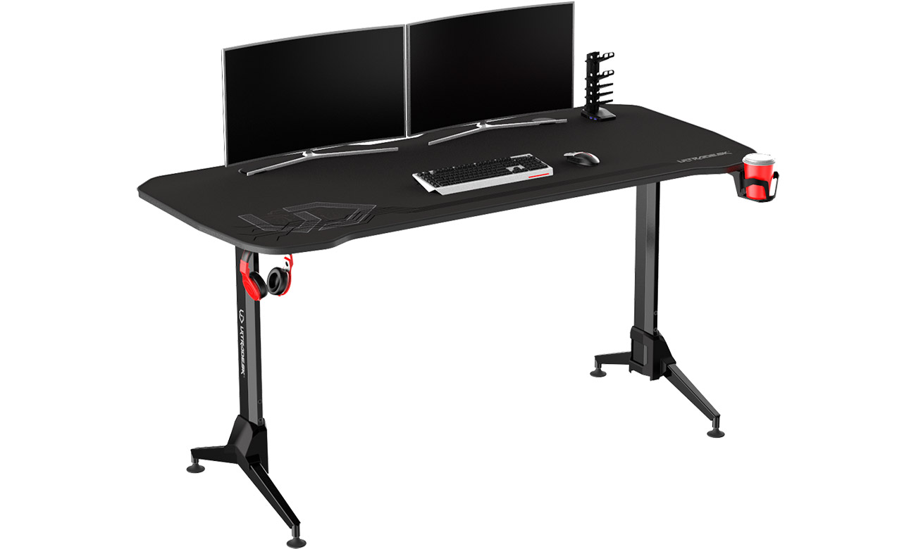 Biurko gamingowe Ultradesk Grand Czarne - Widok od przodu pod kątem