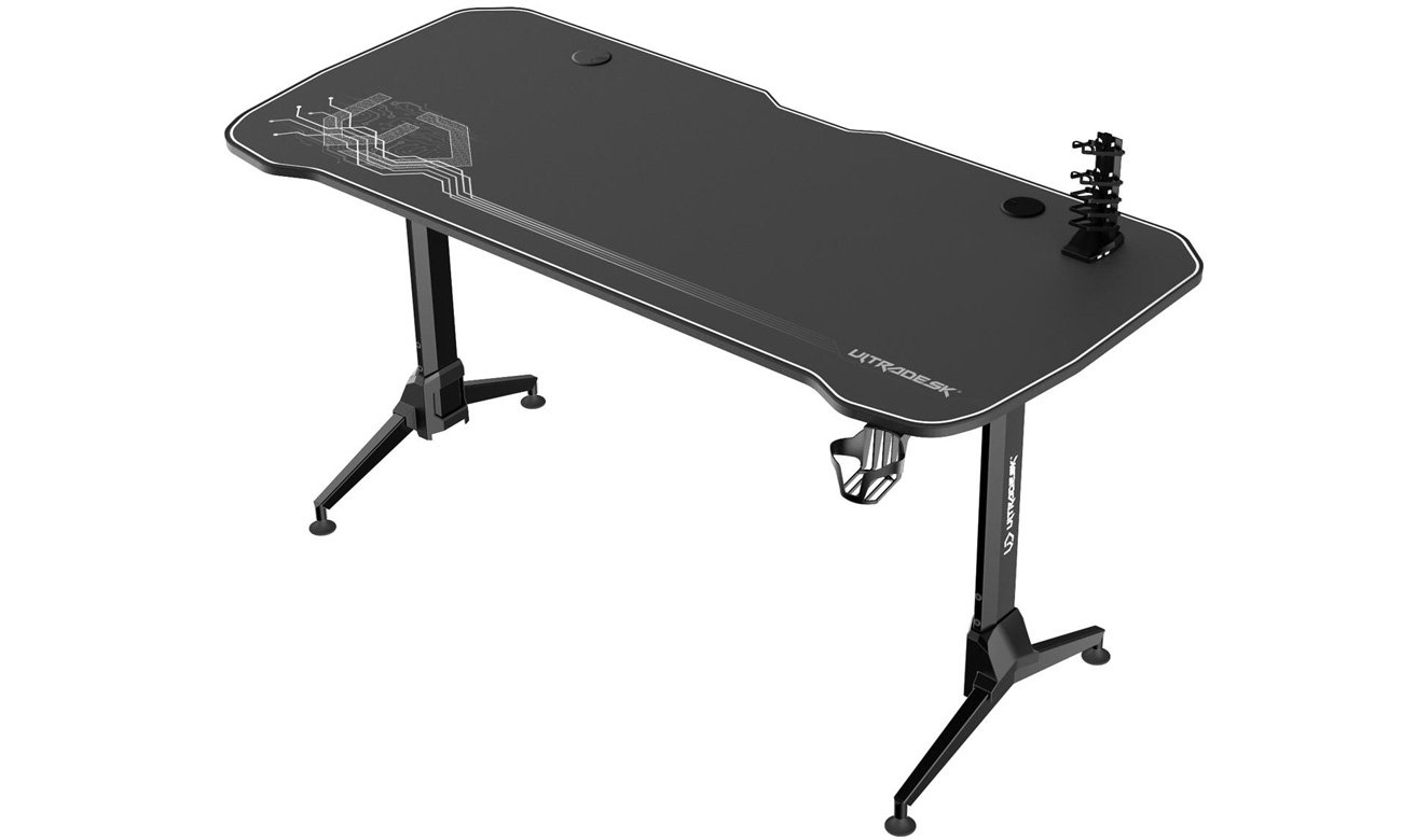 Biurko gamingowe Ultradesk Grand Białe - Widok z przodu pod kątem