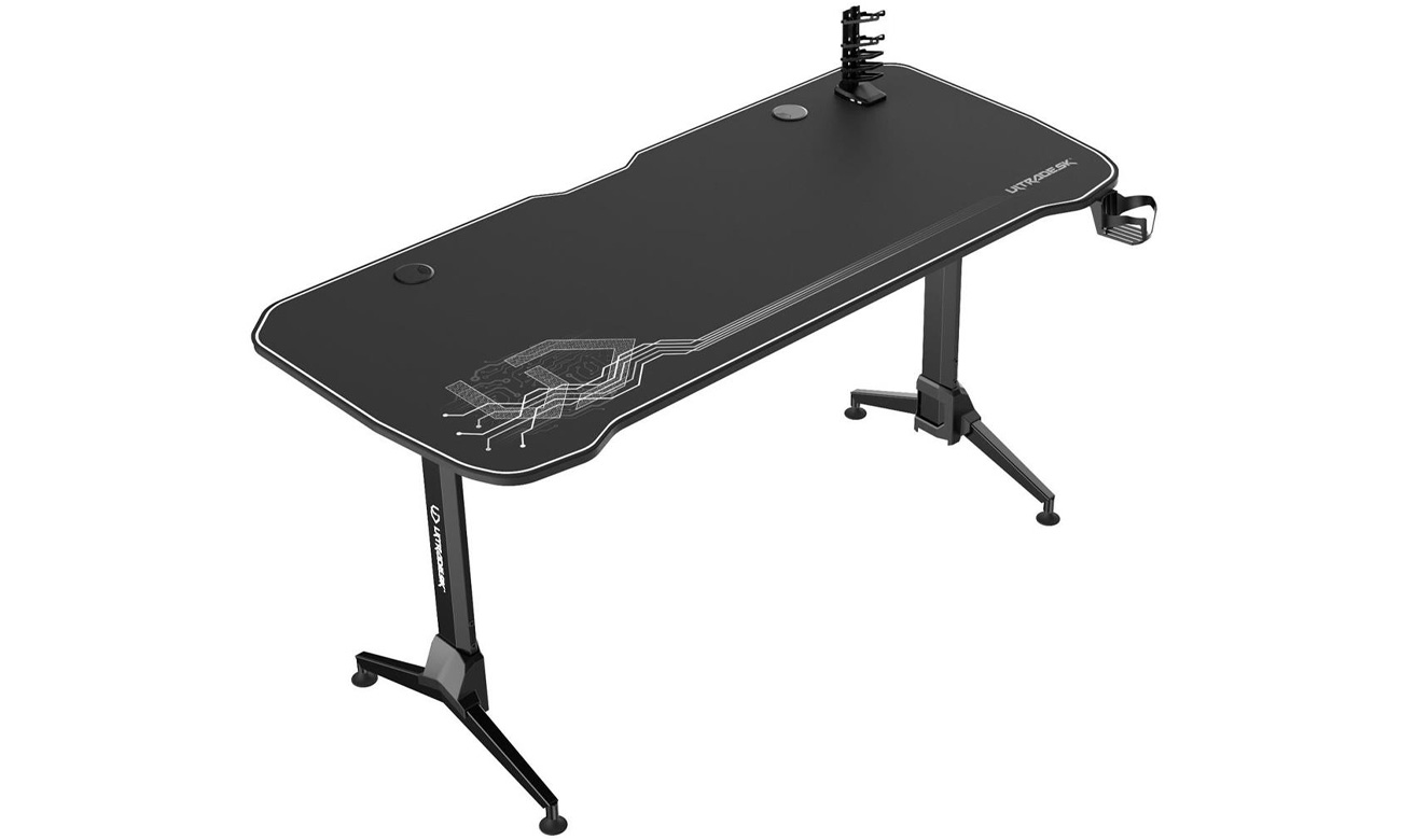 Biurko gamingowe Ultradesk Grand Białe - Widok z przodu pod kątem