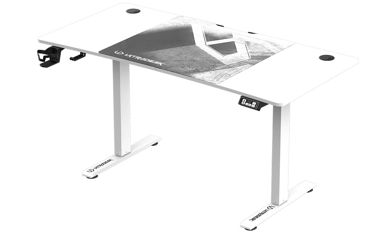 Biurko gamingowe Ultradesk Level V2 Białe - Widok od przodu pod kątem