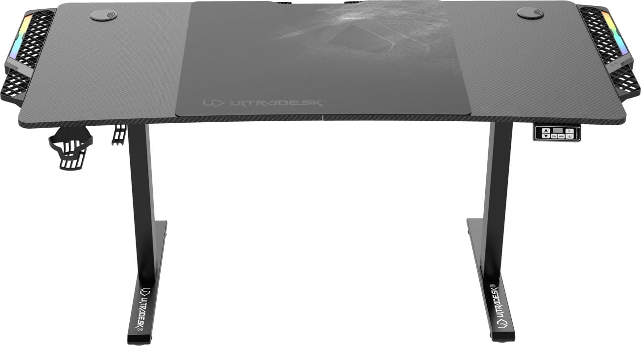 Biurko gamingowe Ultradesk Level V2 LED RGB Czarne - Widok od przodu