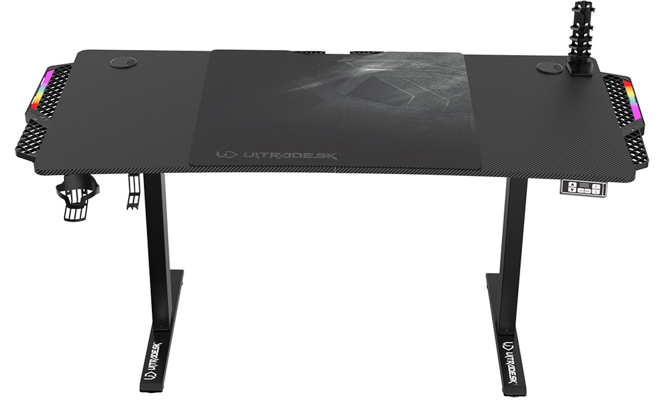 Biurko gamingowe Ultradesk Level V2 LED RGB Czarne - Widok od przodu