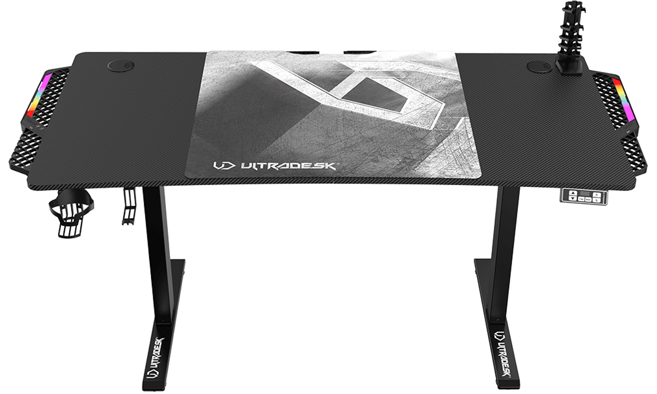Biurko gamingowe Ultradesk Level V2 LED RGB Czarno-białe - Widok od przodu