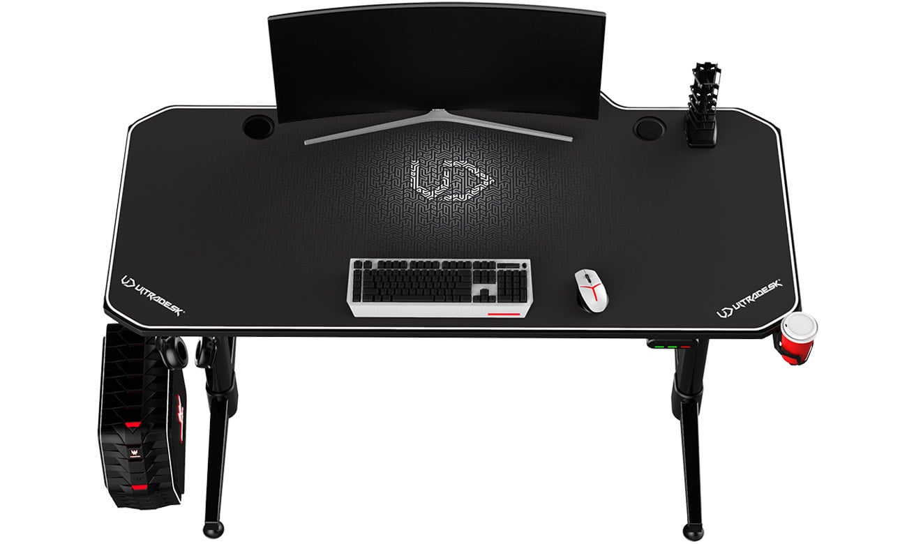 Biurko gamingowe Ultradesk Level Białe - Widok od góry pod kątem