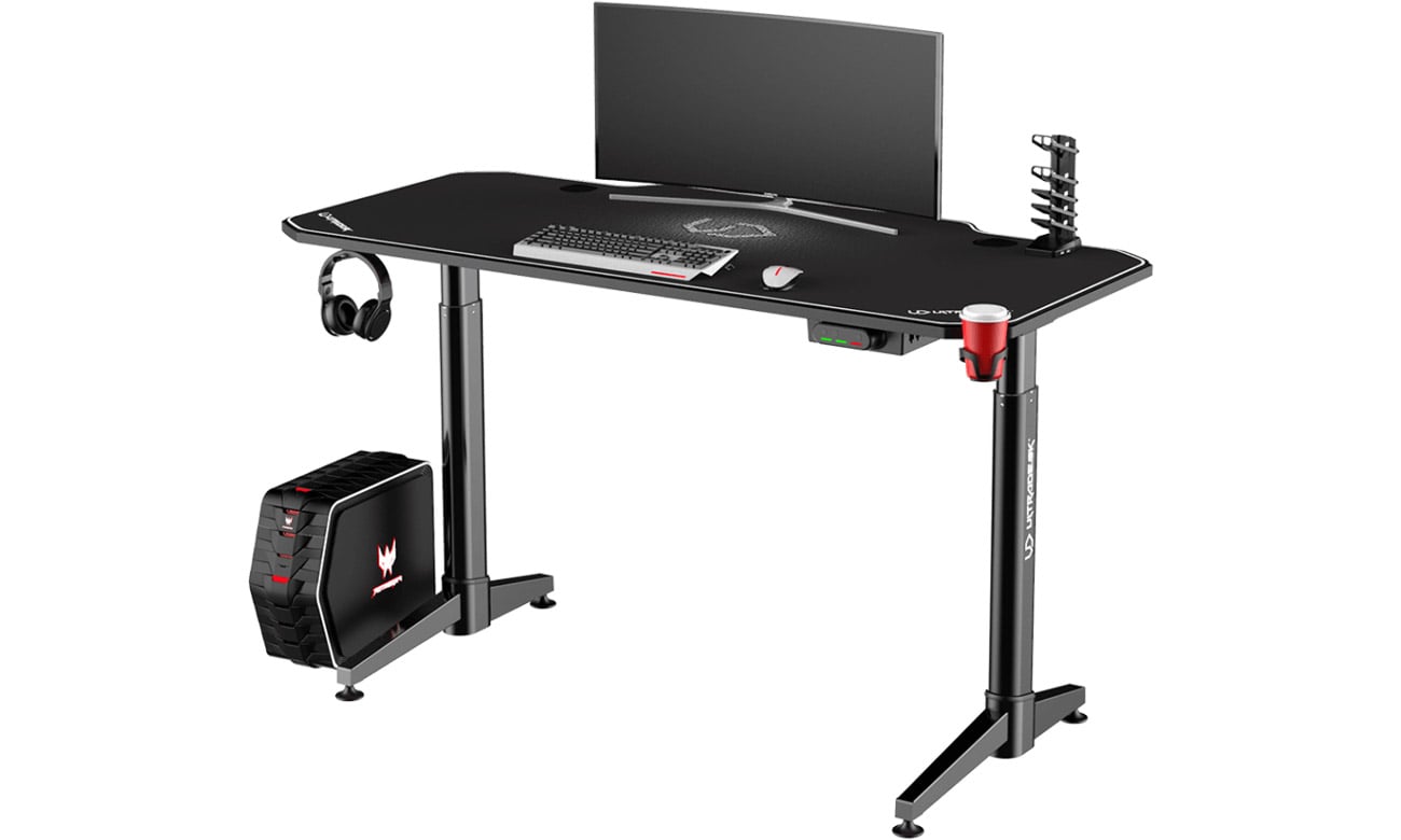 Biurko gamingowe Ultradesk Level Białe - Widok od przodu pod kątem