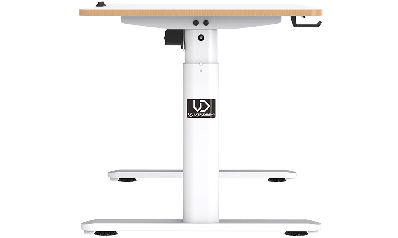 Biurko gamingowe Ultradesk Pulsar Białe (elektryczna regulacja) - Widok z boku