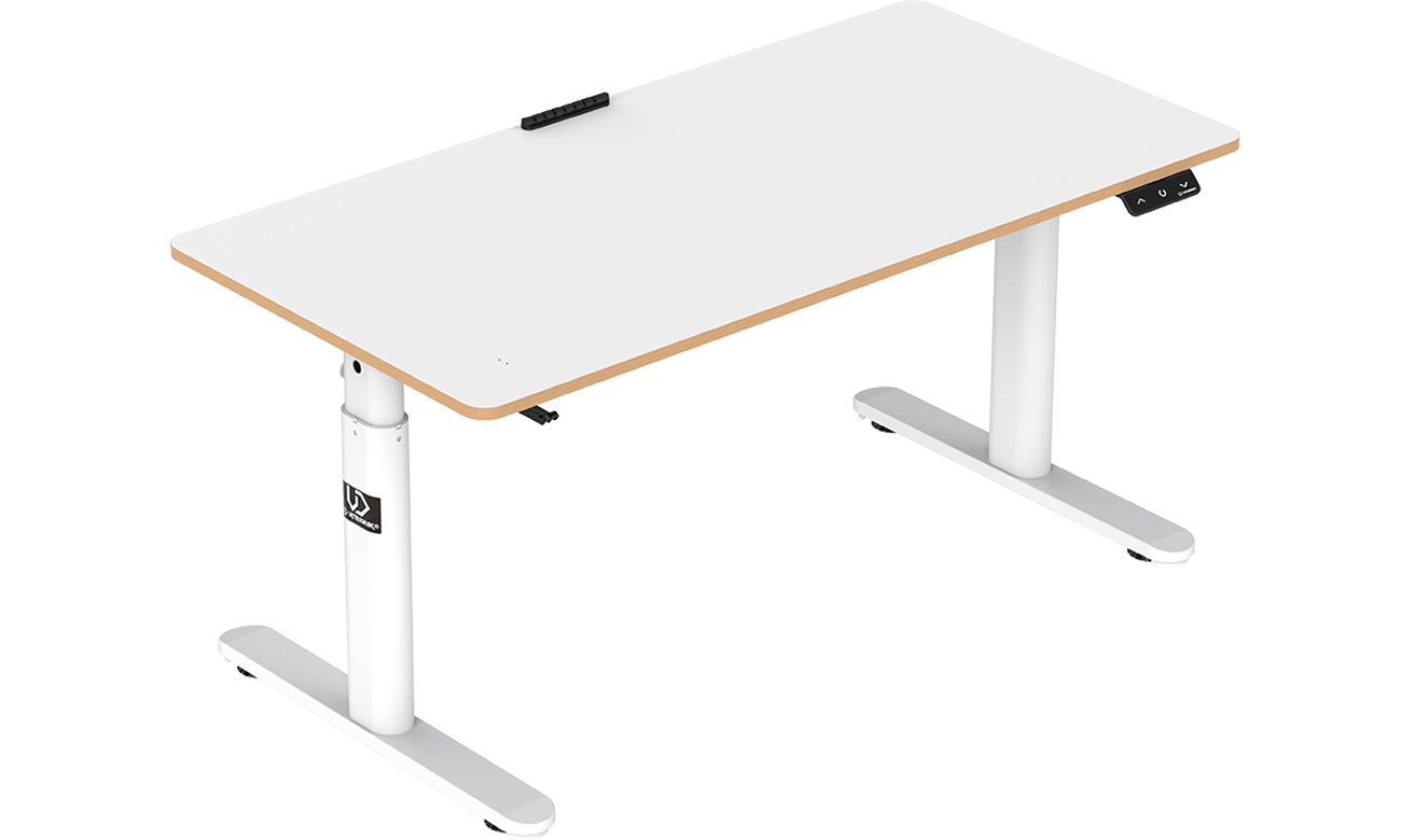 Biurko gamingowe Ultradesk Pulsar Białe (elektryczna regulacja) - Widok od przodu pod kątem
