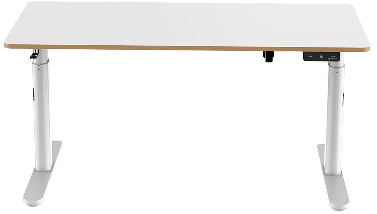 Biurko gamingowe Ultradesk Pulsar Białe (elektryczna regulacja) - Widok od przodu pod kątem