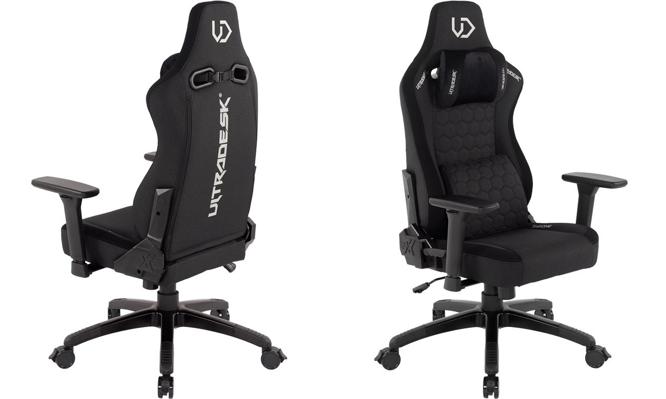 Fotel gamingowy Ultradesk Throne Kids - Widok od tyłu i od przodu pod kątem