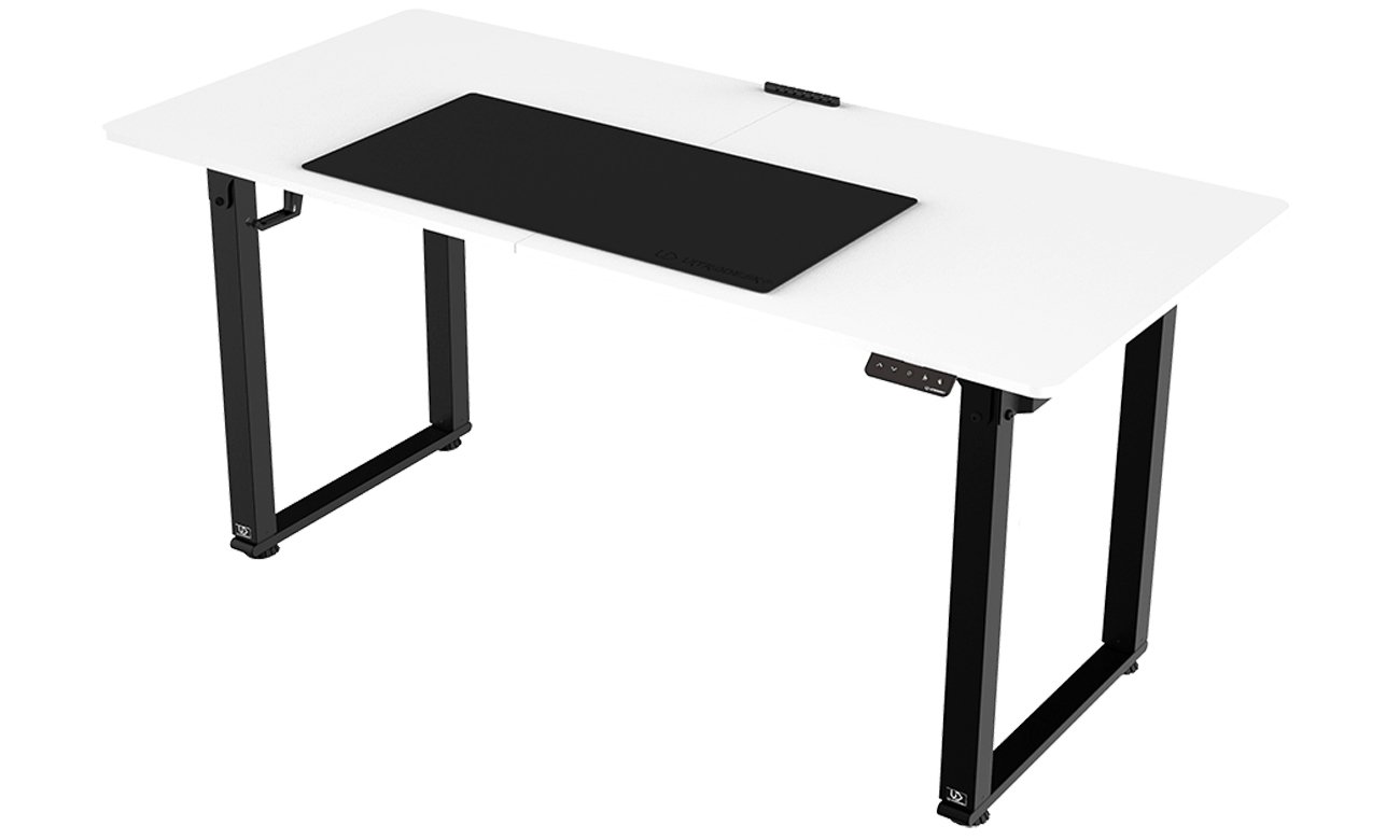 Biurko gamingowe Ultradesk Uplift Białe (elektryczna regulacja) - Widok od przodu pod kątem