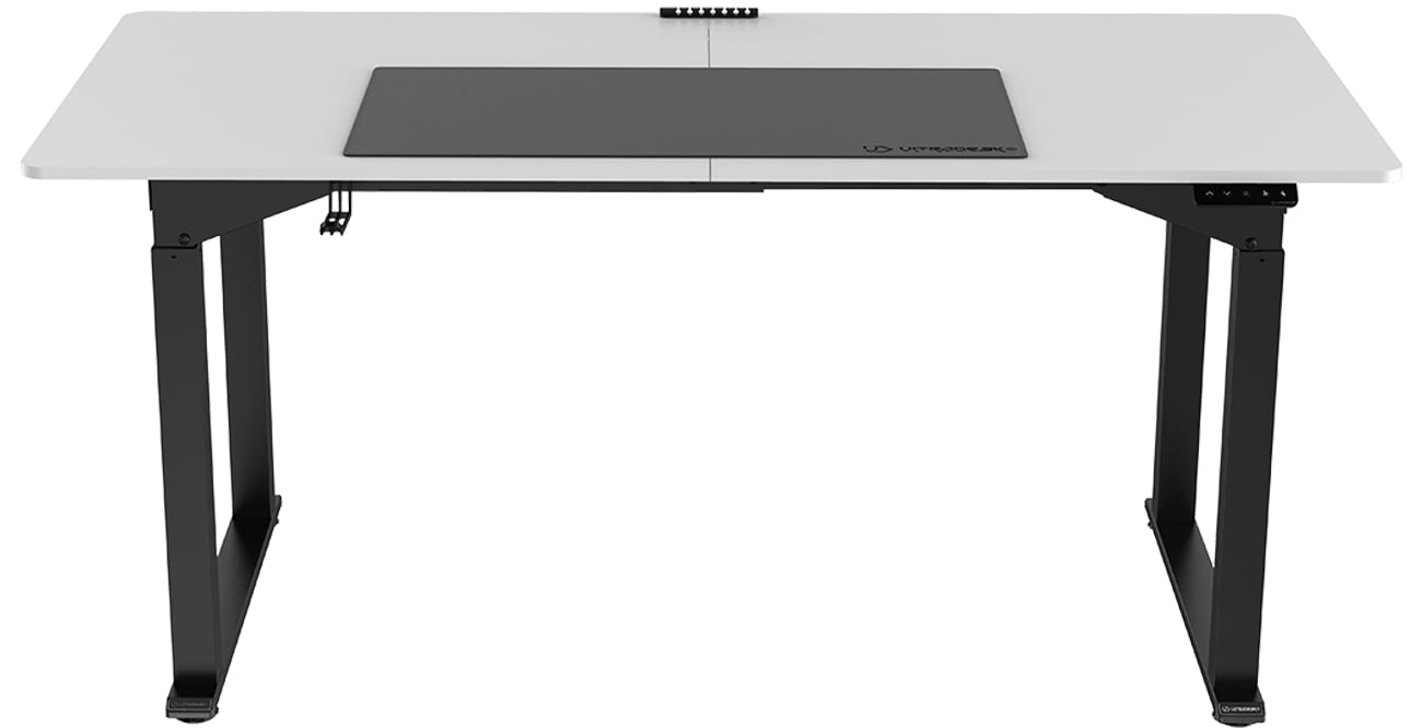 Biurko gamingowe Ultradesk Uplift Białe (elektryczna regulacja) - Widok od przodu