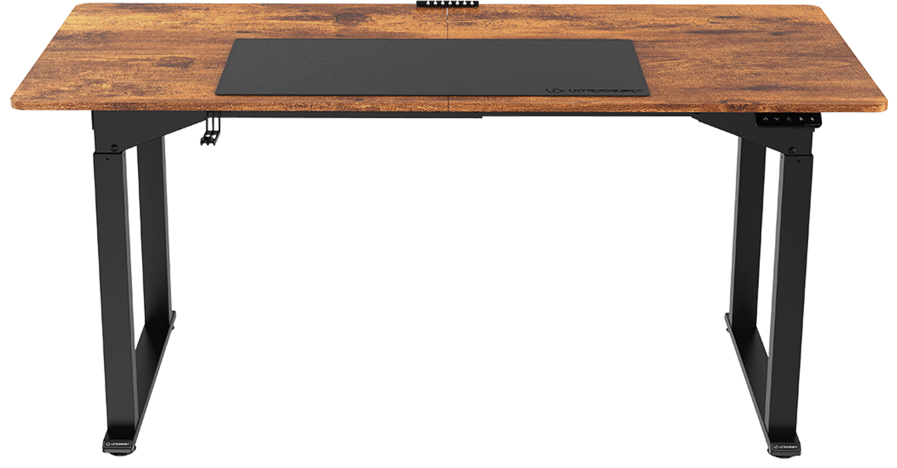 Biurko gamingowe Ultradesk Uplift Brązowe (elektryczna regulacja) - Widok od przodu
