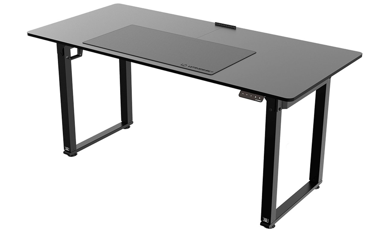 Biurko gamingowe Ultradesk Uplift Czarne (elektryczna regulacja) - Widok od przodu pod kątem