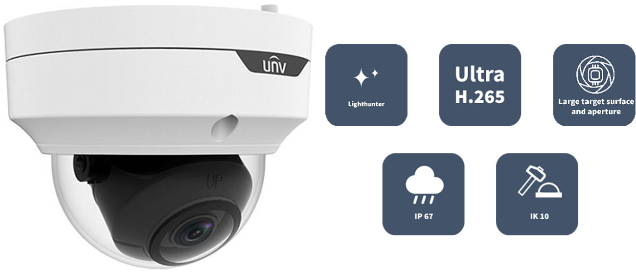 Kamera zewnętrzna Uniview IPC3534SA-DF28K 4MP 2,8 mm - Widok ogólny + ikony