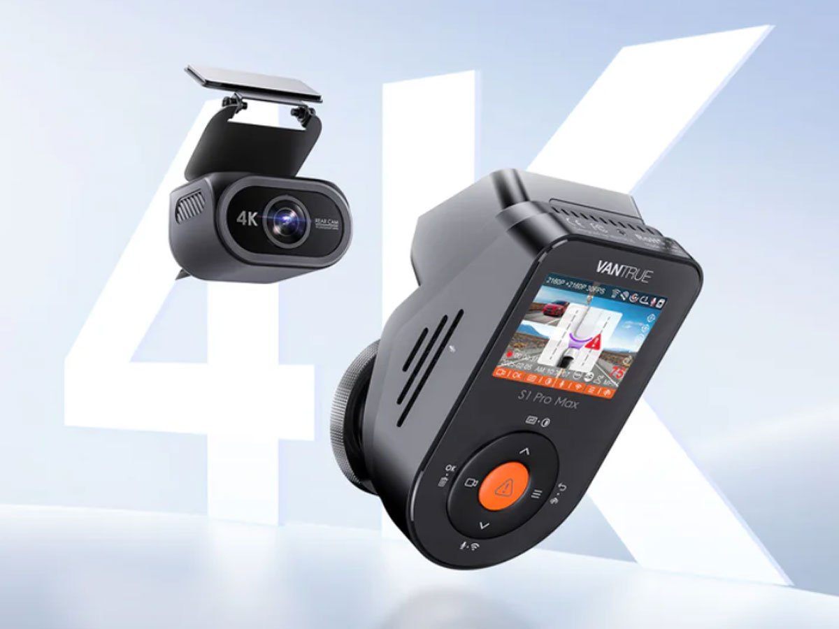Vantrue S1 Pro Max (kamery 4K przód i tył) - Widok ogólny, grafika z tłem