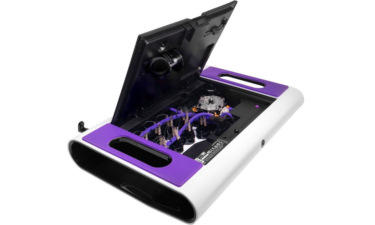 Kontroler Victrix Pro FS Arcade Fight Stick Biały - Widok od przodu pod kątem, otwarty panel