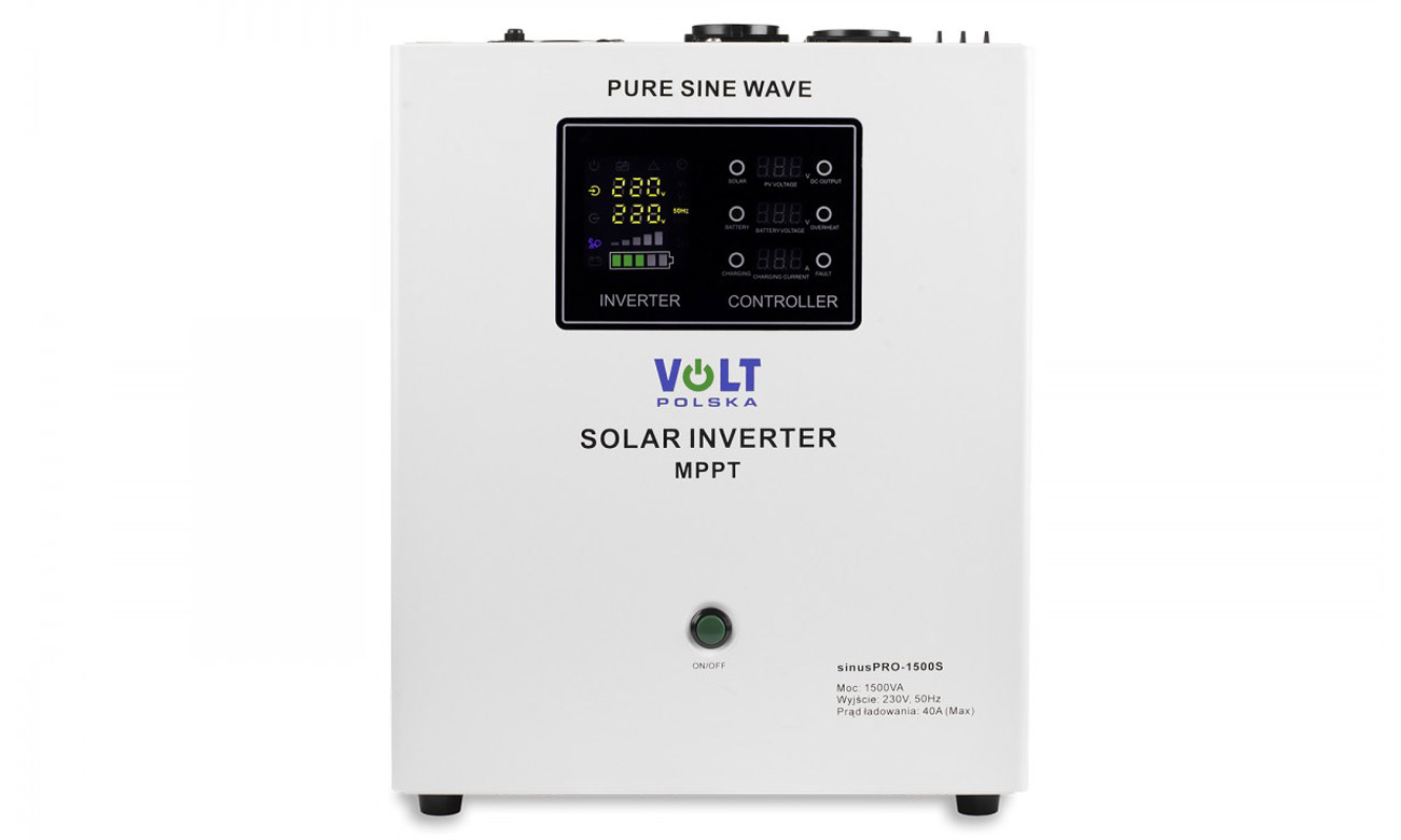 VOLT SINUS PRO 1500 S 12/230V widok z przodu, wyświetlacz