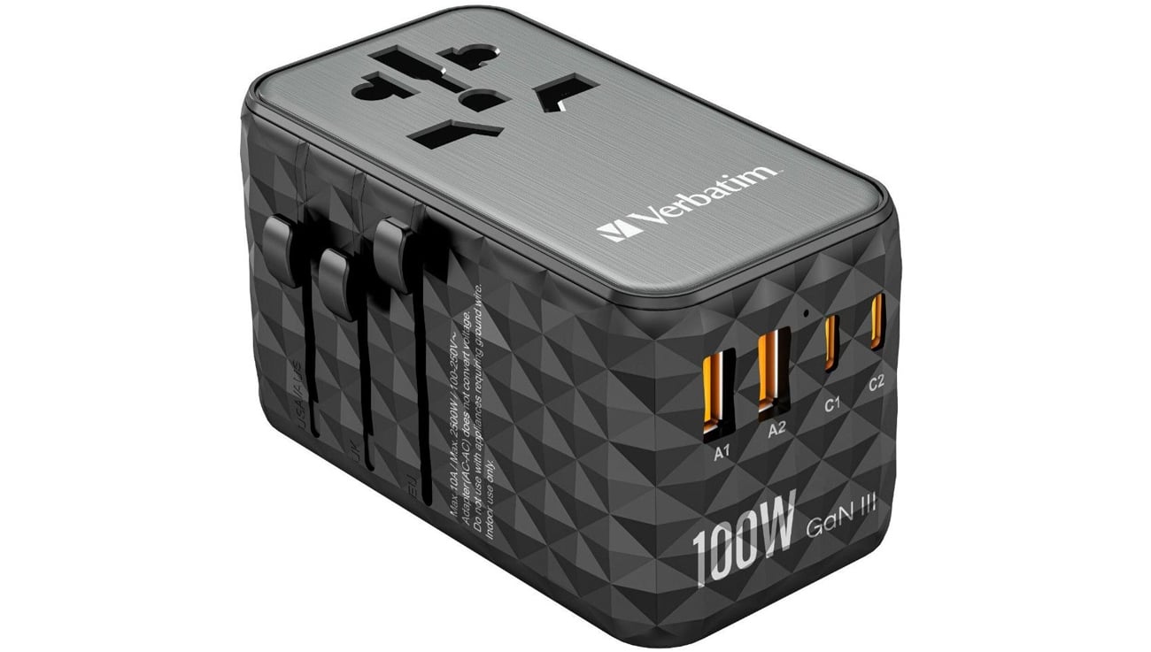 Uniwersalny adapter podróżny Verbatim UTA-06 GaN III USB-C PD 100W QC