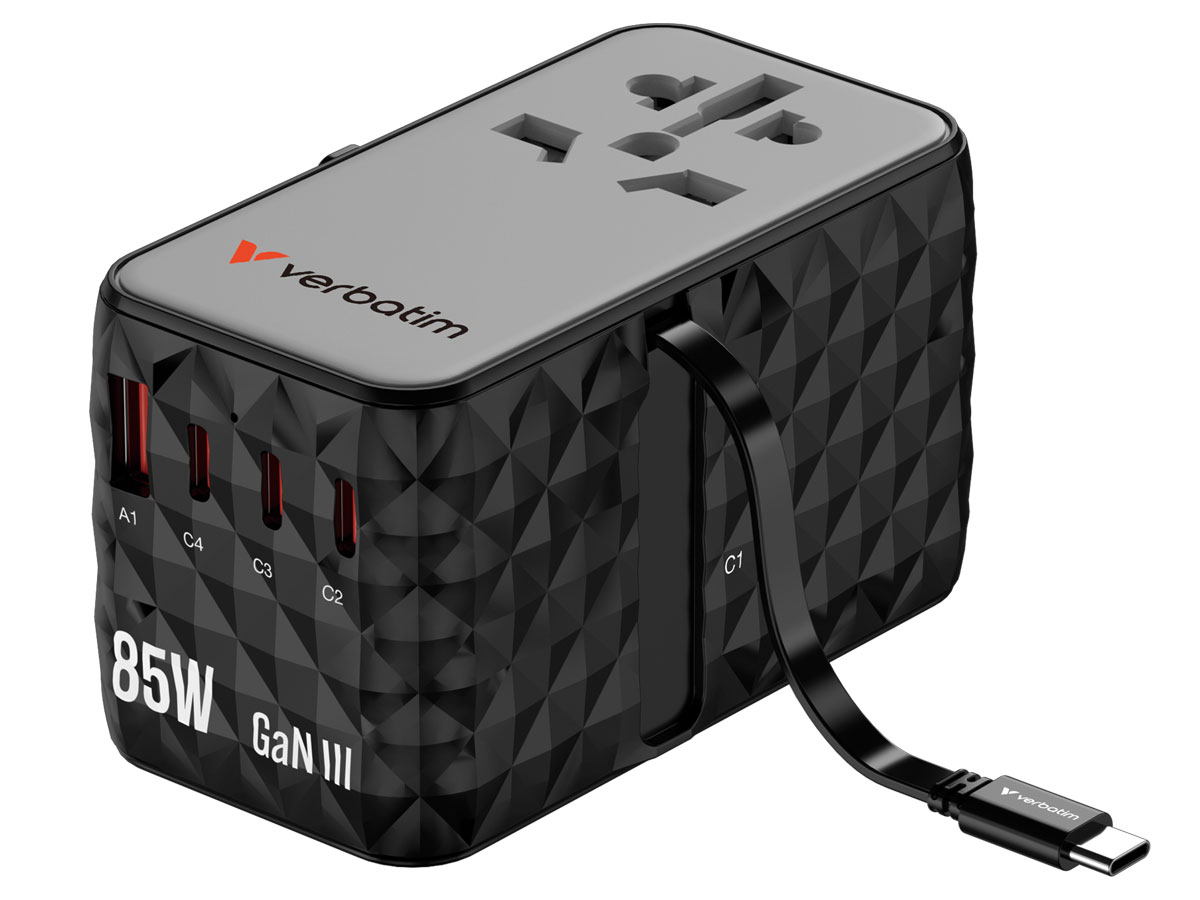 Verbatim Charge ´n´ Travel Adapter Diamond 85W Retractable Cable CNT-