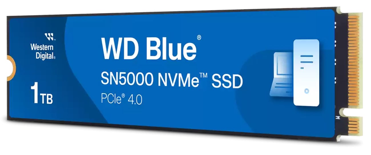 Твердотільний накопичувач M.2 WD Blue SN5000 PCIe Gen4 NVMe 1 ТБ – вид спереду під кутом