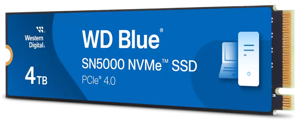 Dysk SSD M.2 WD Blue SN5000 PCIe Gen4 NVMe 4 TB - Widok od przodu pod kątem