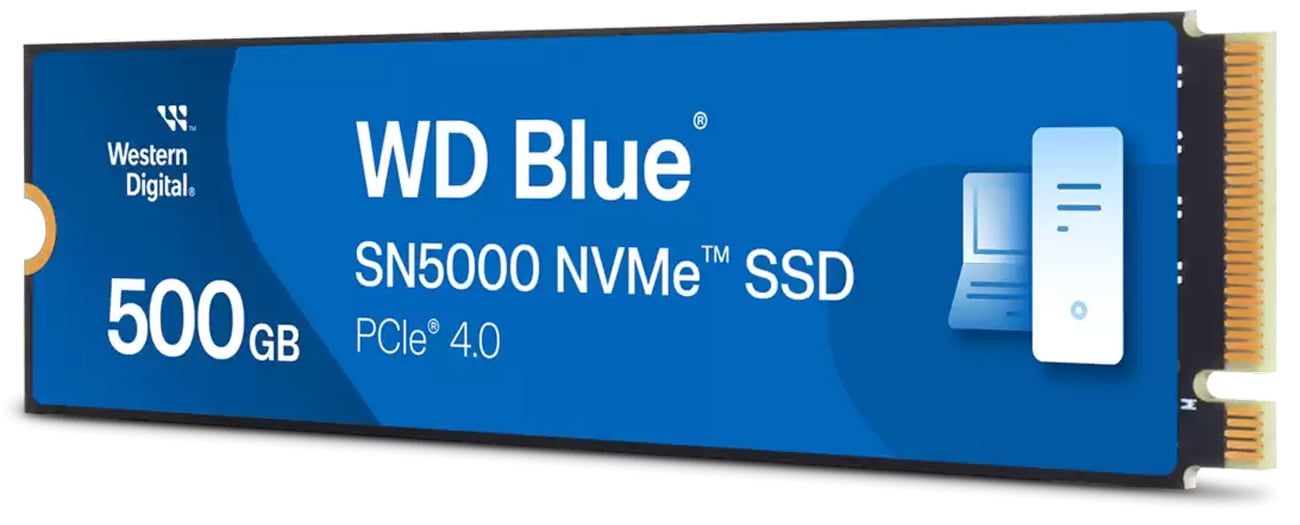 WD Blue SN5000 PCIe Gen4 NVMe 500 ГБ M.2 SSD - кутовий вид спереду