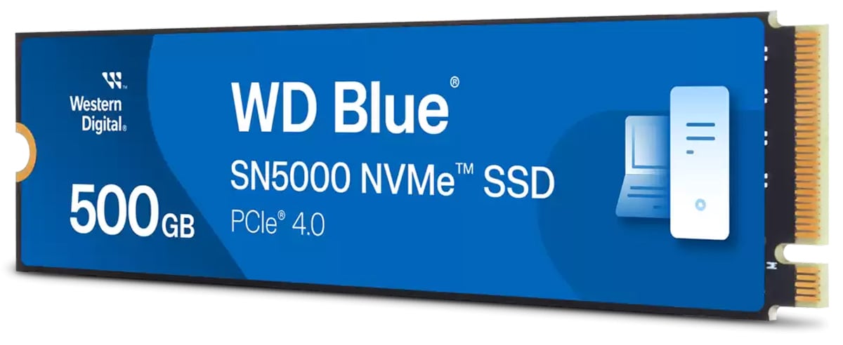 Dysk SSD M.2 WD Blue SN5000 PCIe Gen4 NVMe 500 GB - Widok od przodu pod kątem
