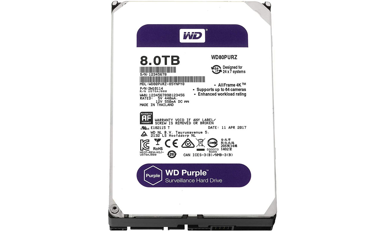 Dysk HDD WD 8TB 5400obr. 128MB PURPLE WD80PURZ