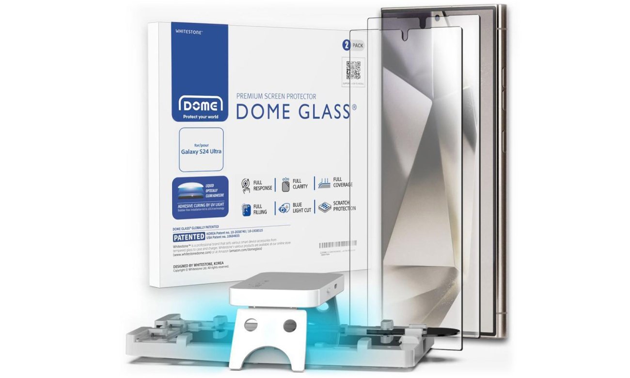 Whitestone Dome Glass 2-Pack + UV-Lampe für Samsung Galaxy S24 Ultra