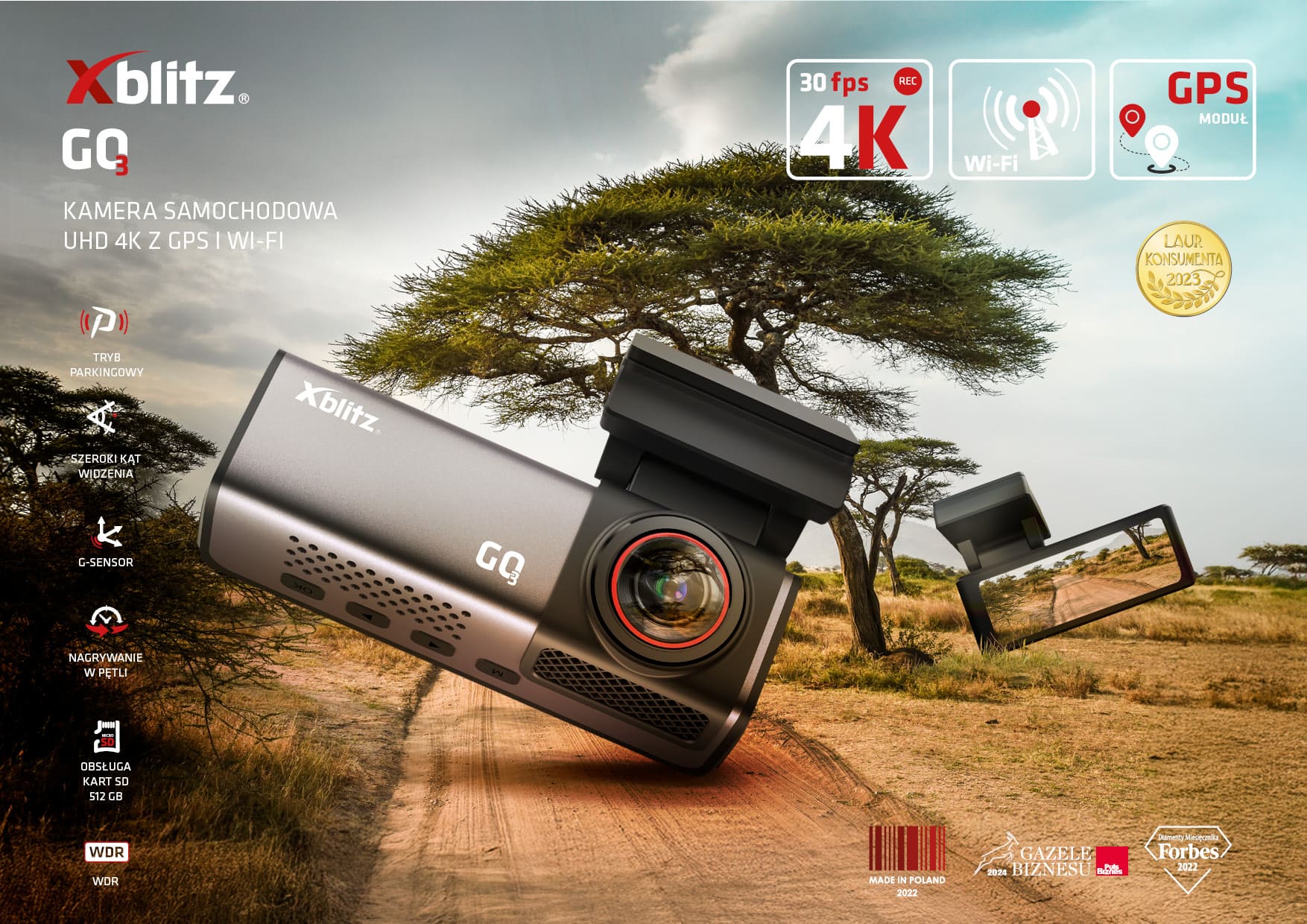 Xblitz GO3 – Kamera samochodowa UHD 4K z GPS i WIFI