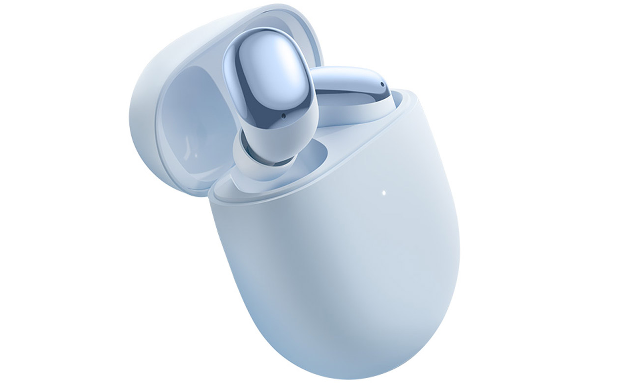 Słuchawki bezprzewodowe Xiaomi Redmi Buds 4 Niebieskie - Widok od przodu pod kątem wraz z etui