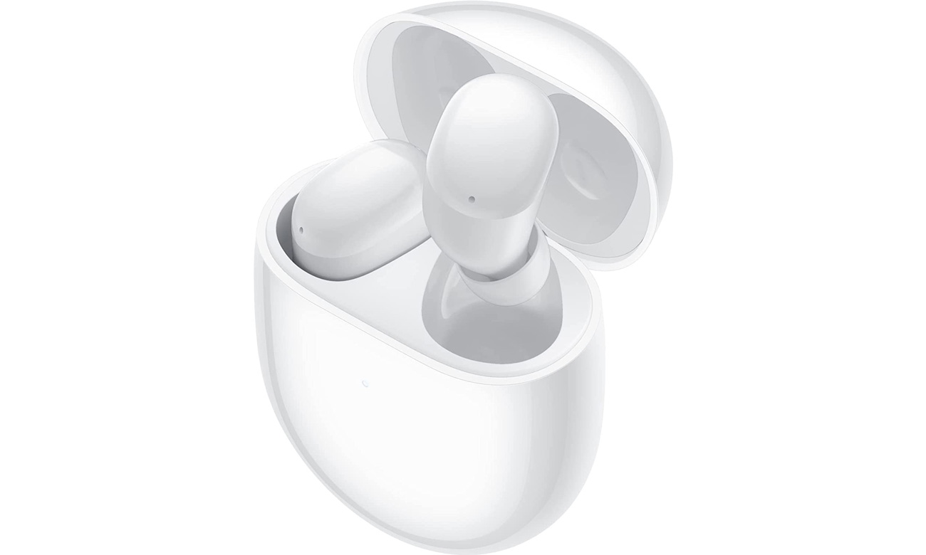 Słuchawki bezprzewodowe Xiaomi Redmi Buds 4 Białe - Widok od przodu pod kątem wraz z etui