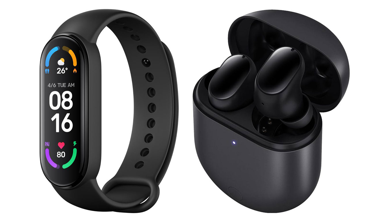 Słuchawki i smartband w zestawie