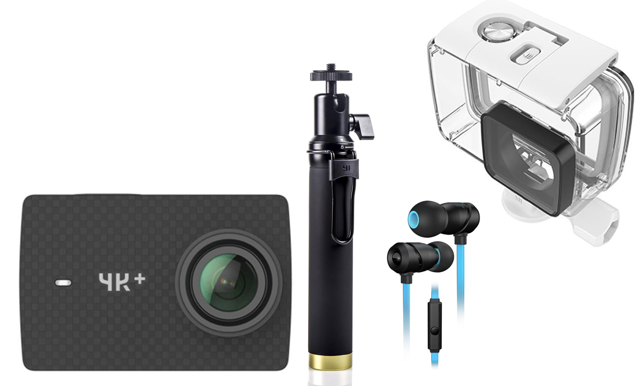 Kamera Action 4K, selfie stick oraz słuchawki