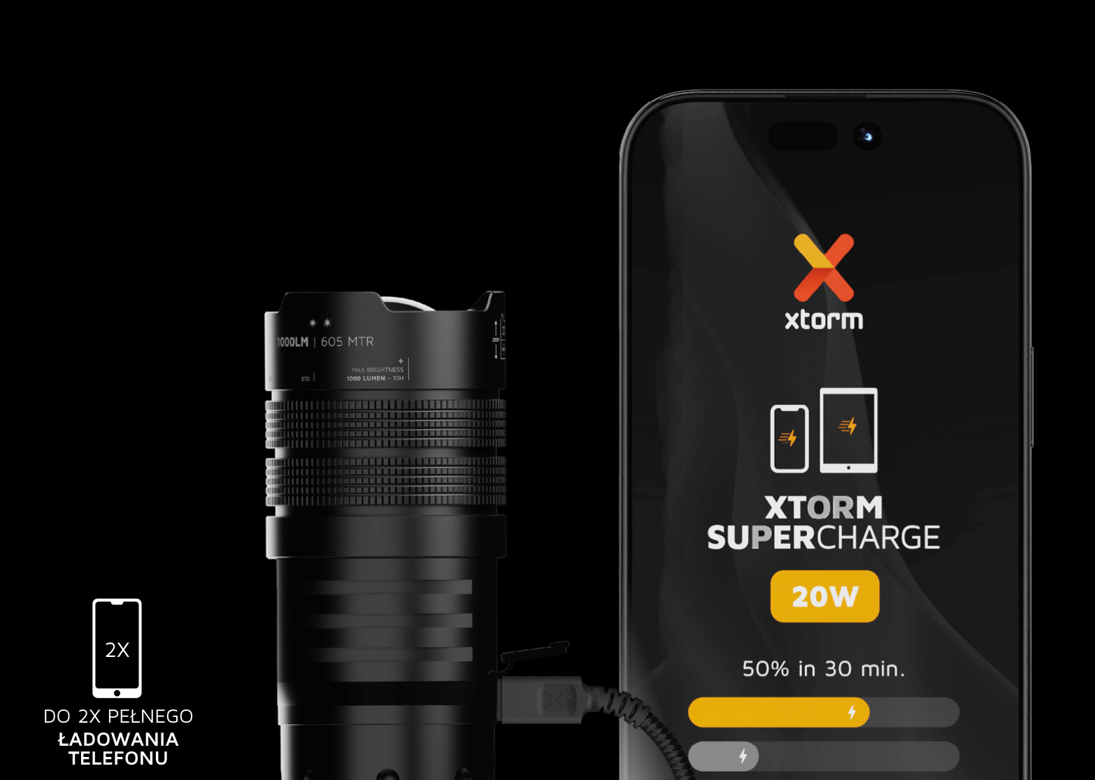 XTORM Powerbank 10.500mAh z funkcją latarki