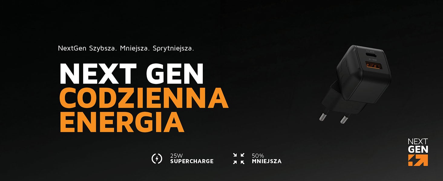 Czarna ładowarka Xtorm XECNG251 25W NextGen Wall Charger do codziennego ładowania