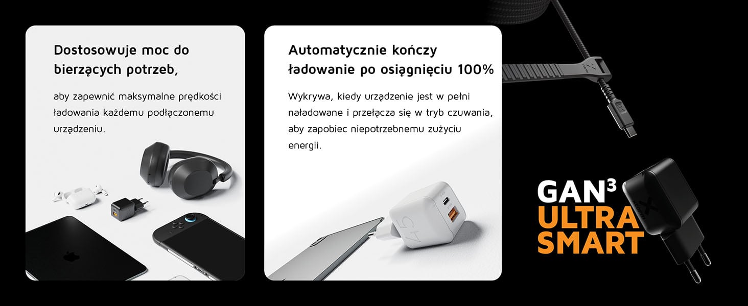 Automatyczne dopasowanie mocy i tryb czuwania ładowarki Xtorm XECNG451
