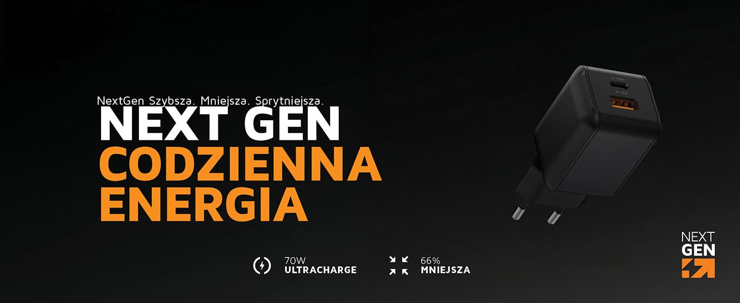 Czarna ładowarka Xtorm XECNG701 70W NextGen Wall Charger do laptopa i urządzeń mobilnych