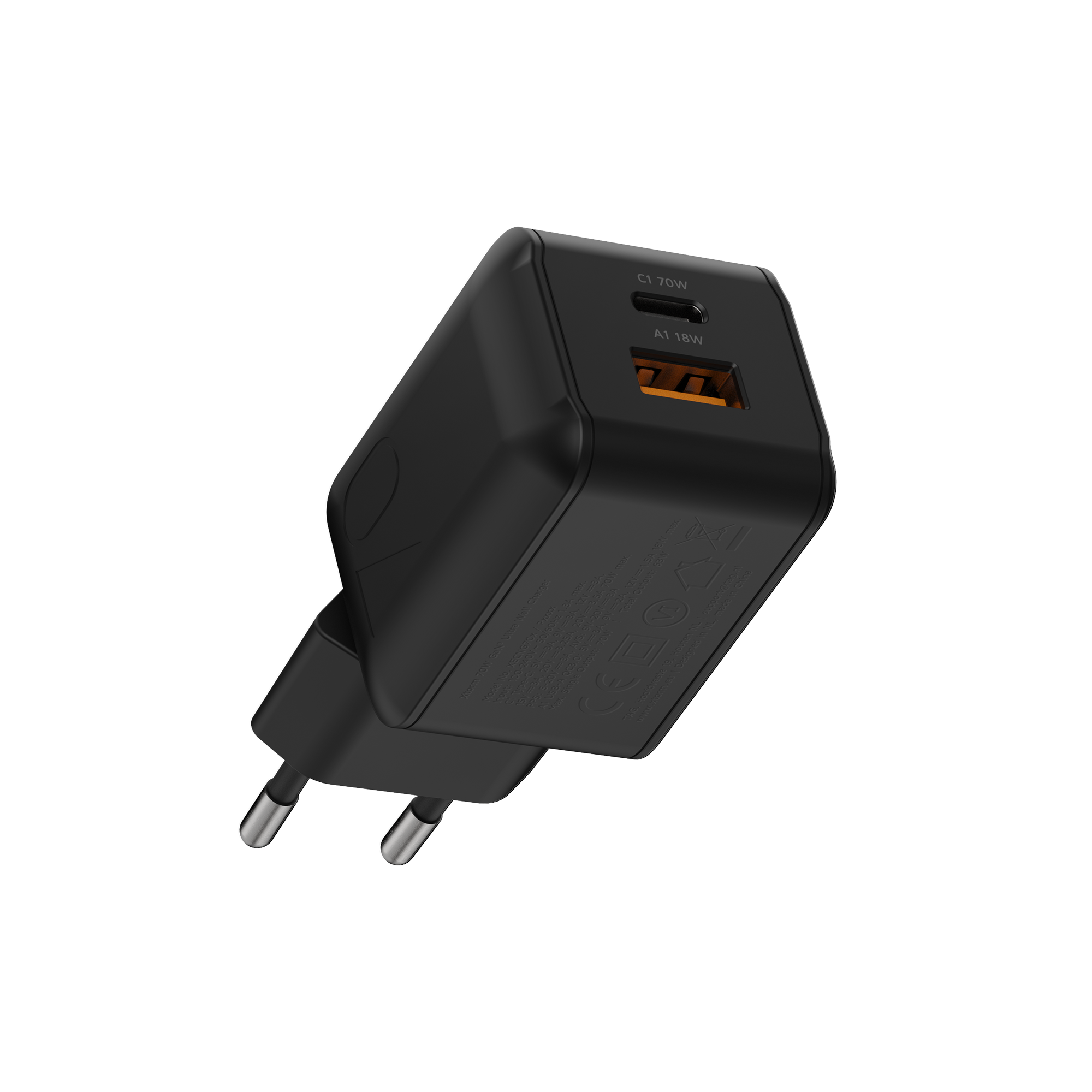 Kompaktowa czarna ładowarka Xtorm XECNG701 z portami USB-C i USB-A