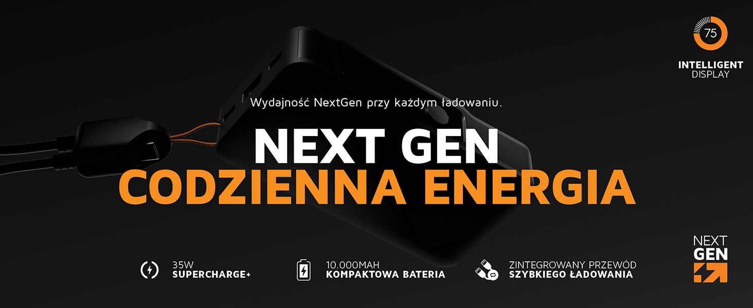 Xtorm NextGen XNG100W35 10 000 mAh 35 W z inteligentnym wyświetlaczem i zintegrowanym przewodem USB-C