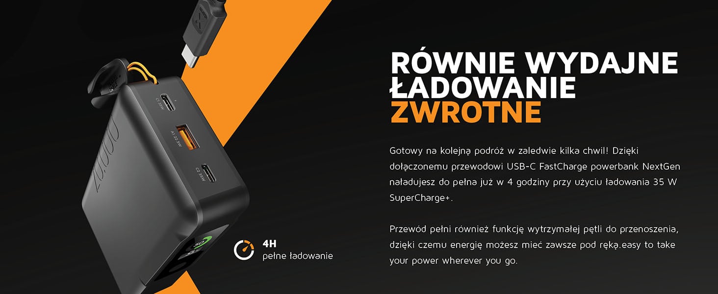 Pełne ładowanie powerbanku w około cztery godziny