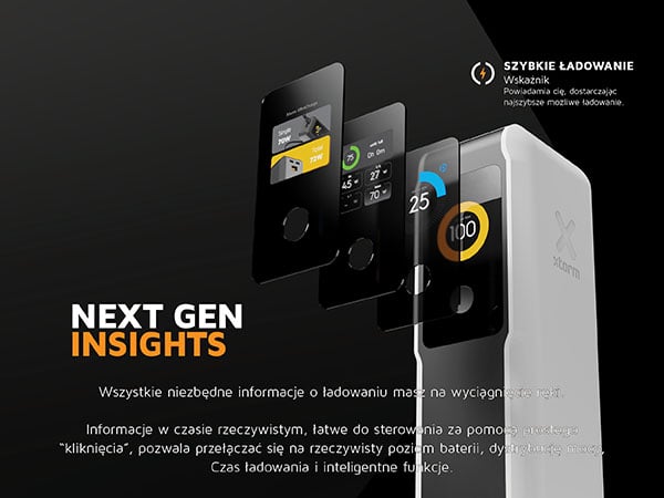 Inteligentny wyświetlacz powerbanku Xtorm z informacjami o ładowaniu