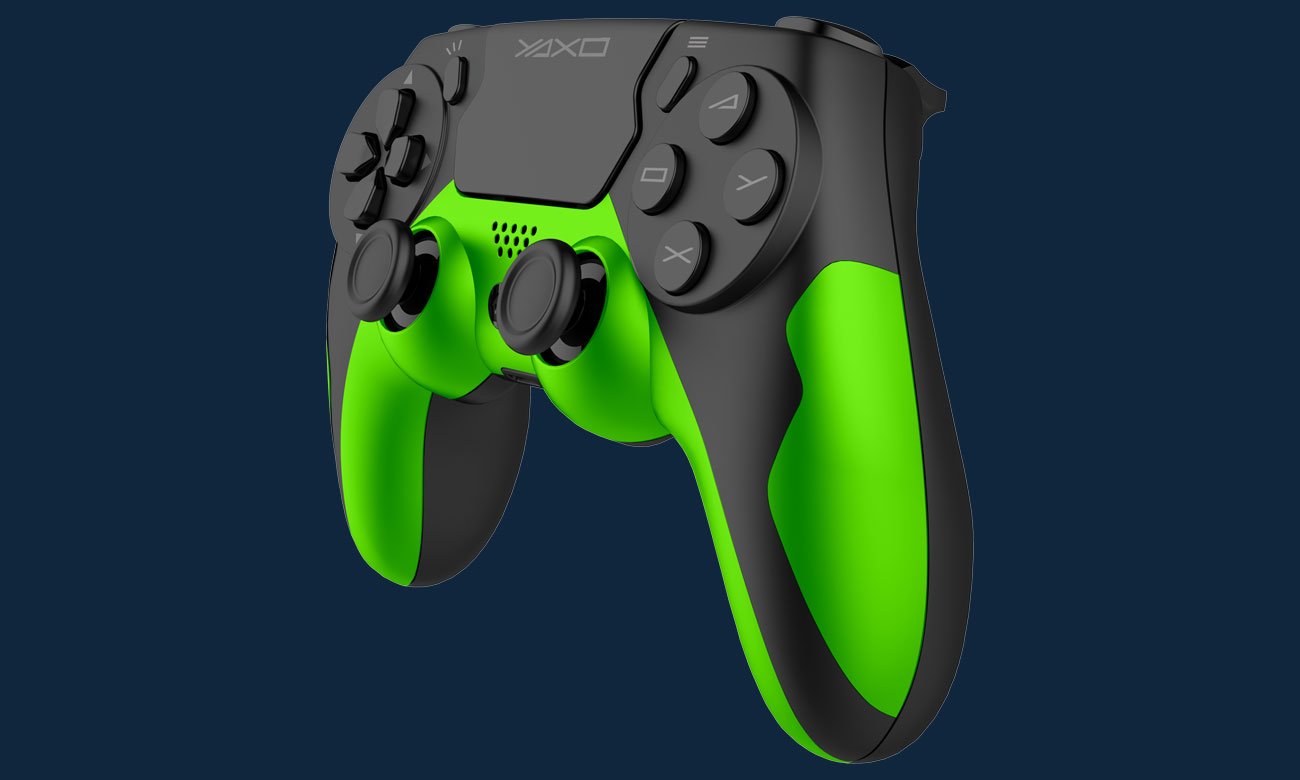 Kontroler YAXO HORNET FURY Matrix Green - Widok od przodu pod kątem, grafika z tłem