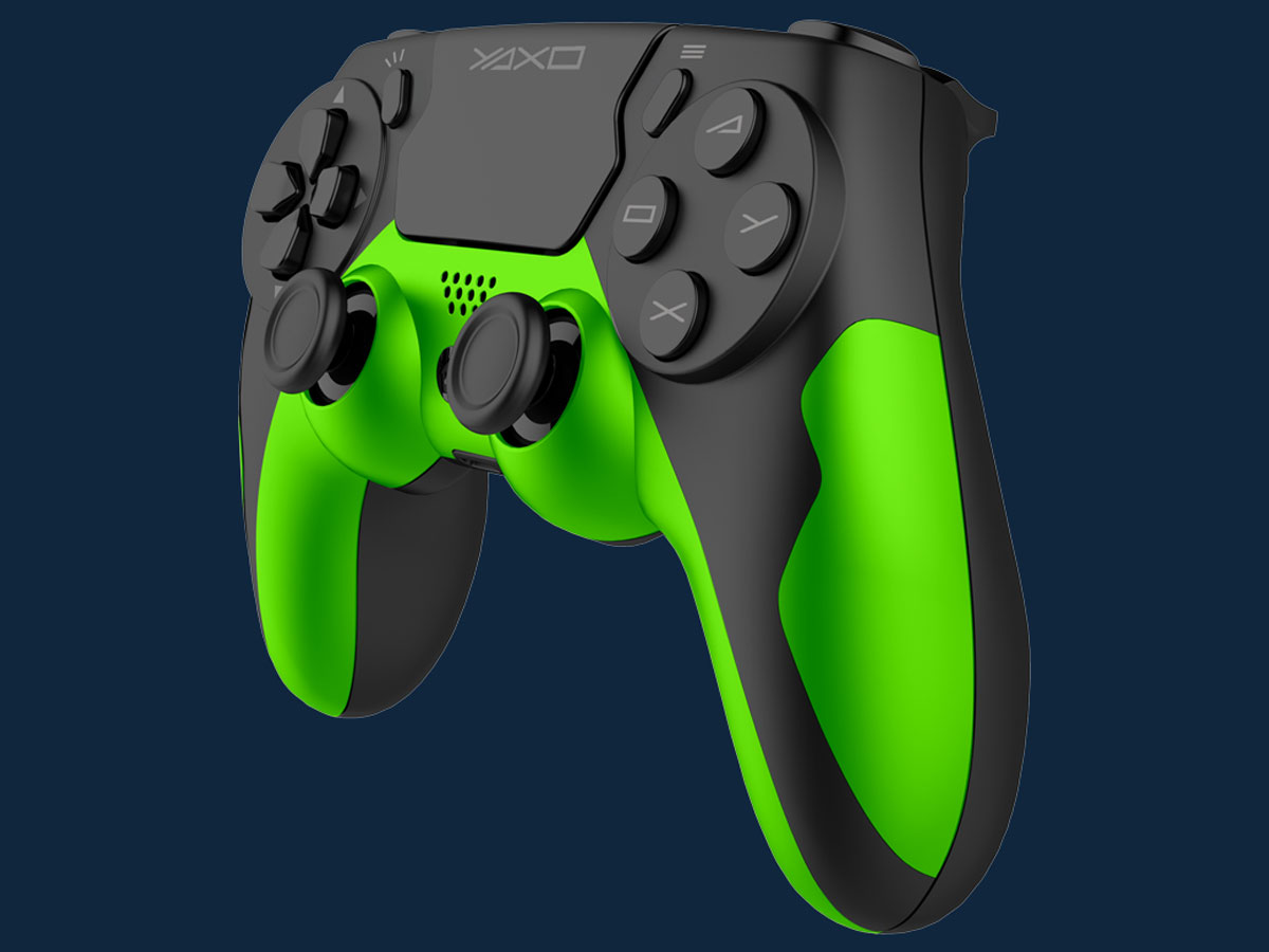 Kontroler YAXO HORNET FURY Matrix Green - Widok od przodu pod kątem, grafika z tłem