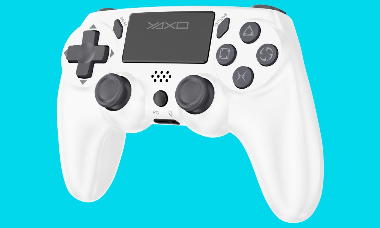 Kontroler YAXO VIPER STRIKE Alpine White - Widok od przodu pod kątem, grafika z tłem
